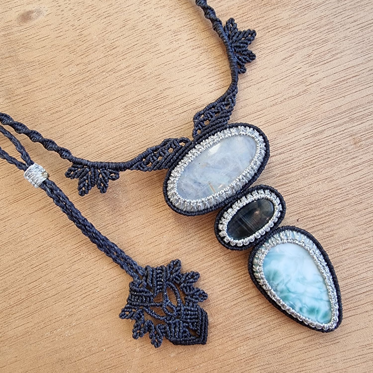 Moonstone Larimar Kyanite Micromacrame Necklace | Light Code Jewelry