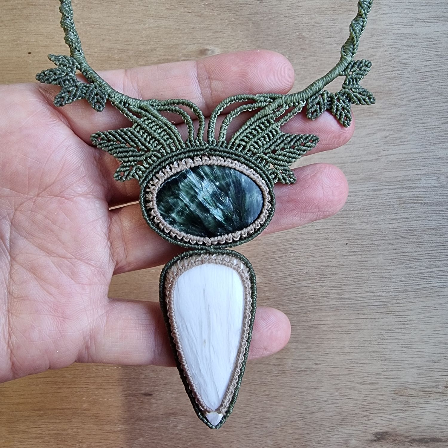 Scolecite &amp; Seraphinite Adjustable Micromacrame Necklace