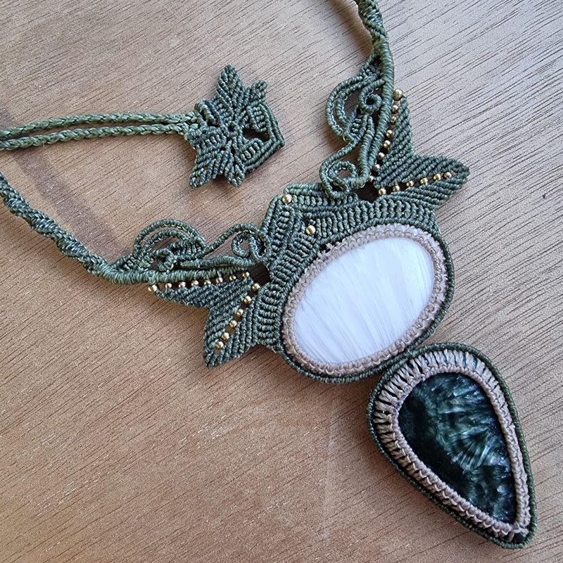 Seraphinite &amp; Scolecite Adjustable Micromacrame Necklace