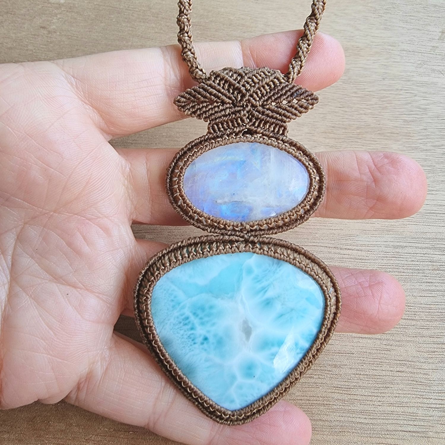 Moonstone &amp; Larimar Talisman – Sacred Handwoven Jewelry