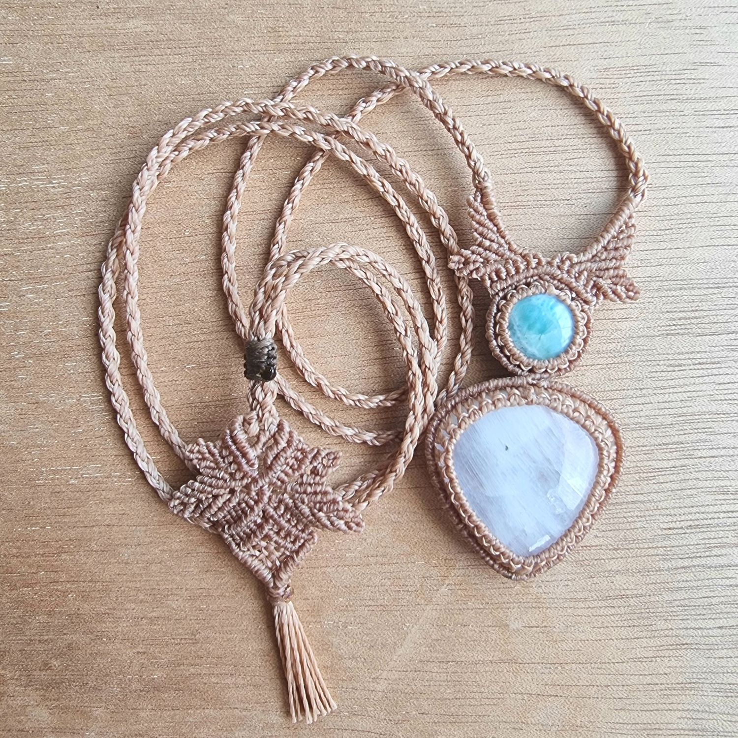 Petite Moonstone &amp; Larimar Water Talisman – Handwoven