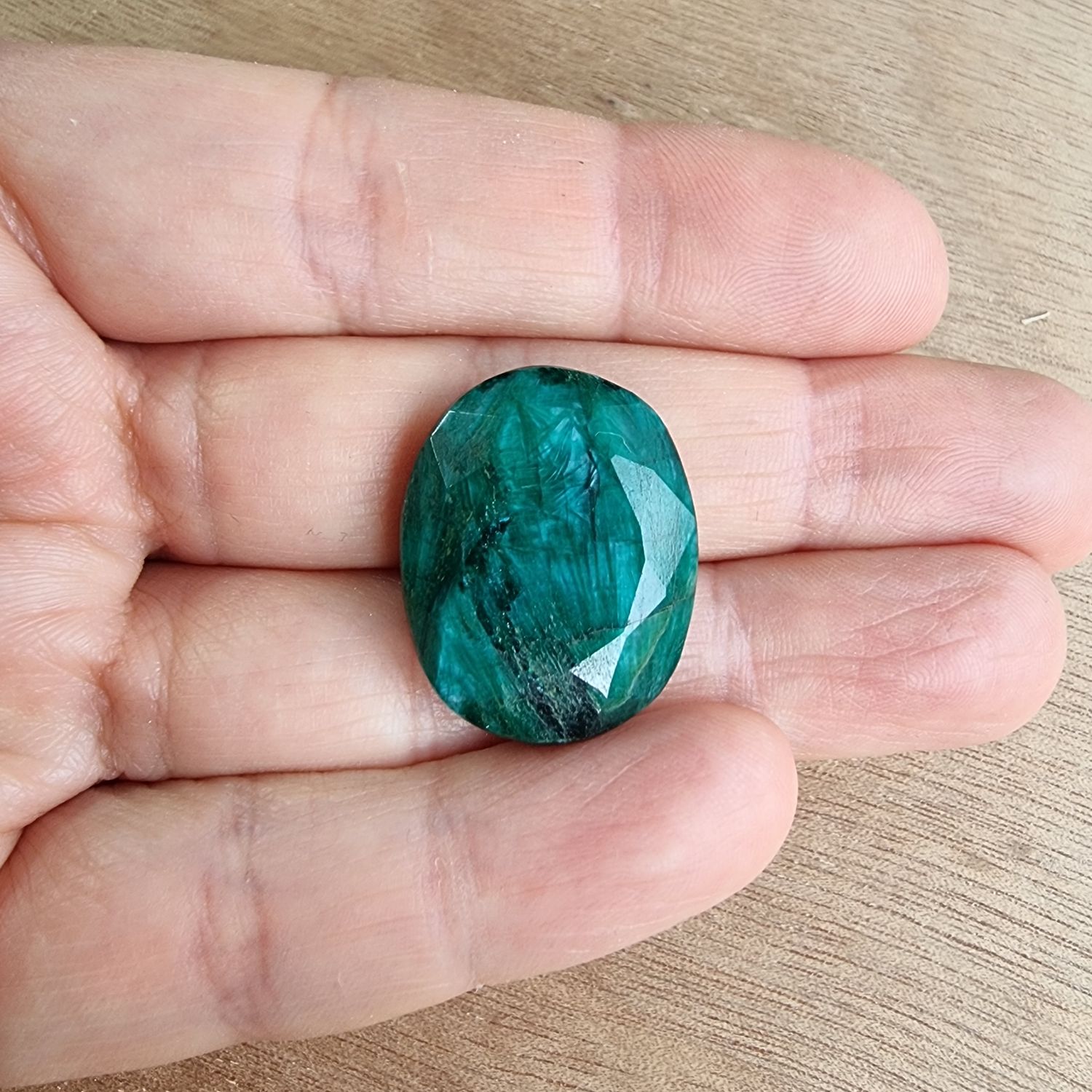 Dyed Faceted Emerald Cabochon / Pendant for jewelry making or diy craft projects 7.4gr
