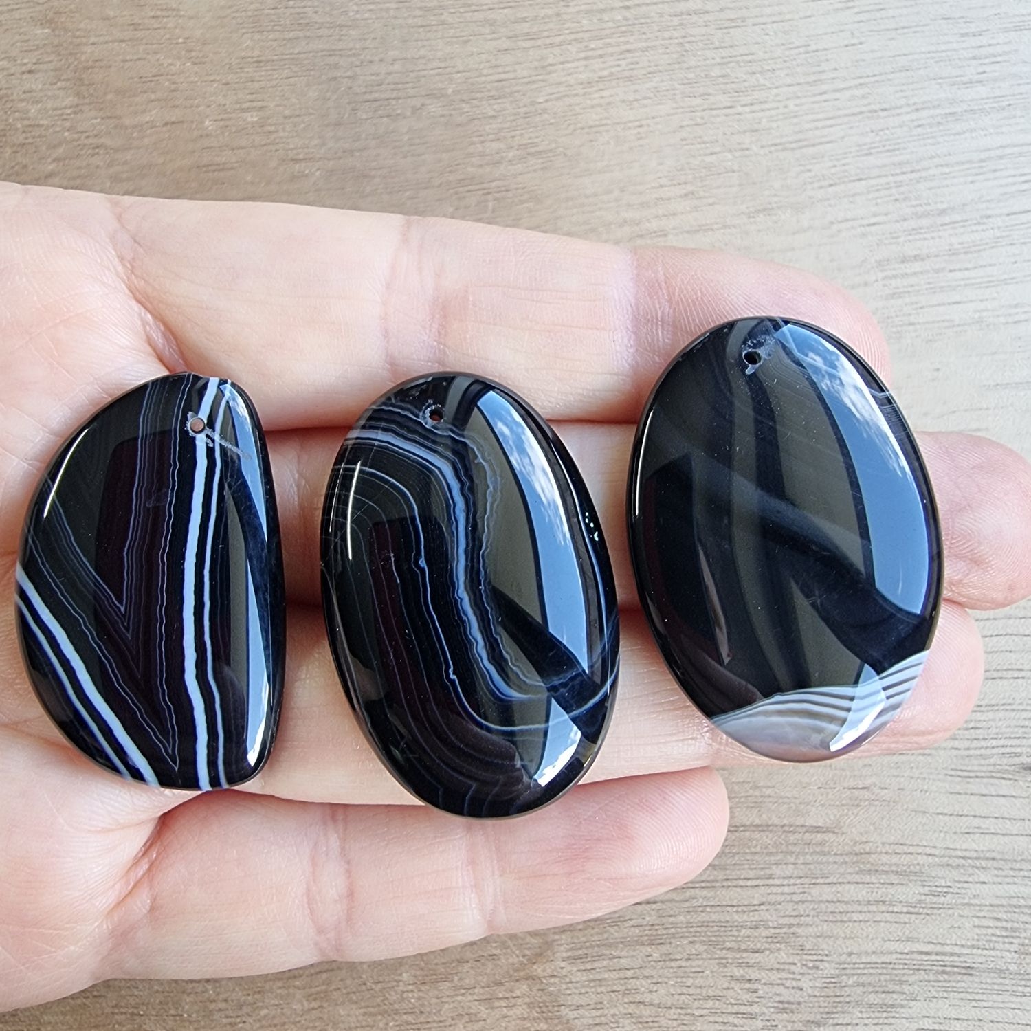 Black Banded Agate Drilled Cabochon Lot / Pendant Lot for jewelry making or diy craft projects 27.5gr