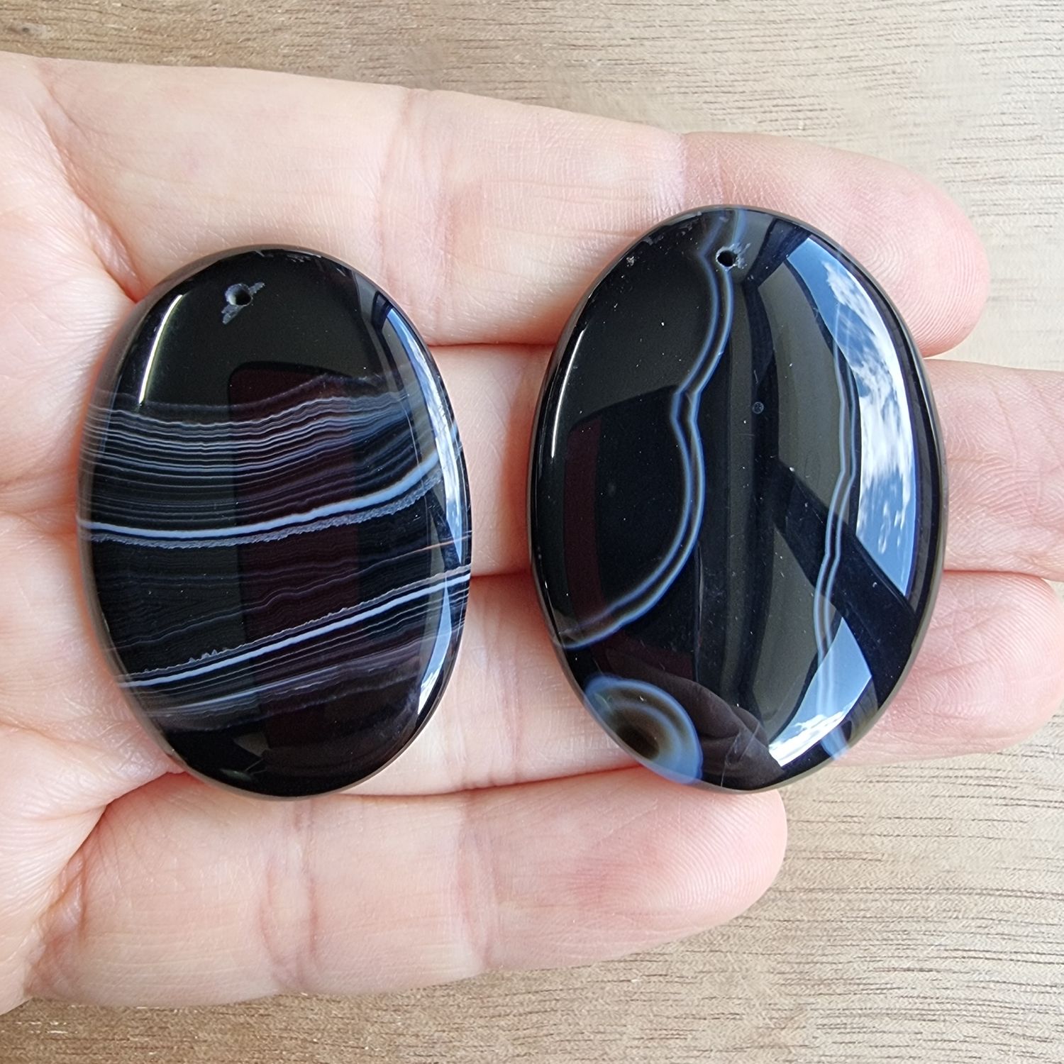 Black Banded Agate Drilled Cabochon Lot / Pendant Lot for jewelry making or diy craft projects 25gr