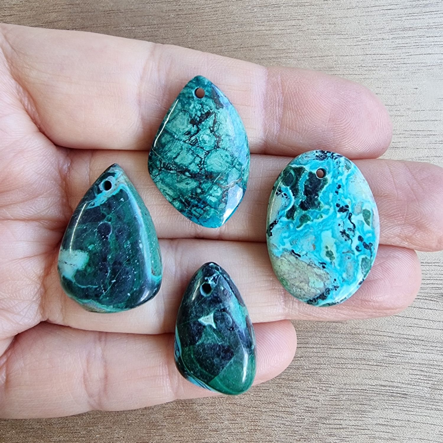 Malachite Chrysocolla Drilled Cabochon Lot / Pendant Lot for jewelry making or diy craft projects 17.9gr