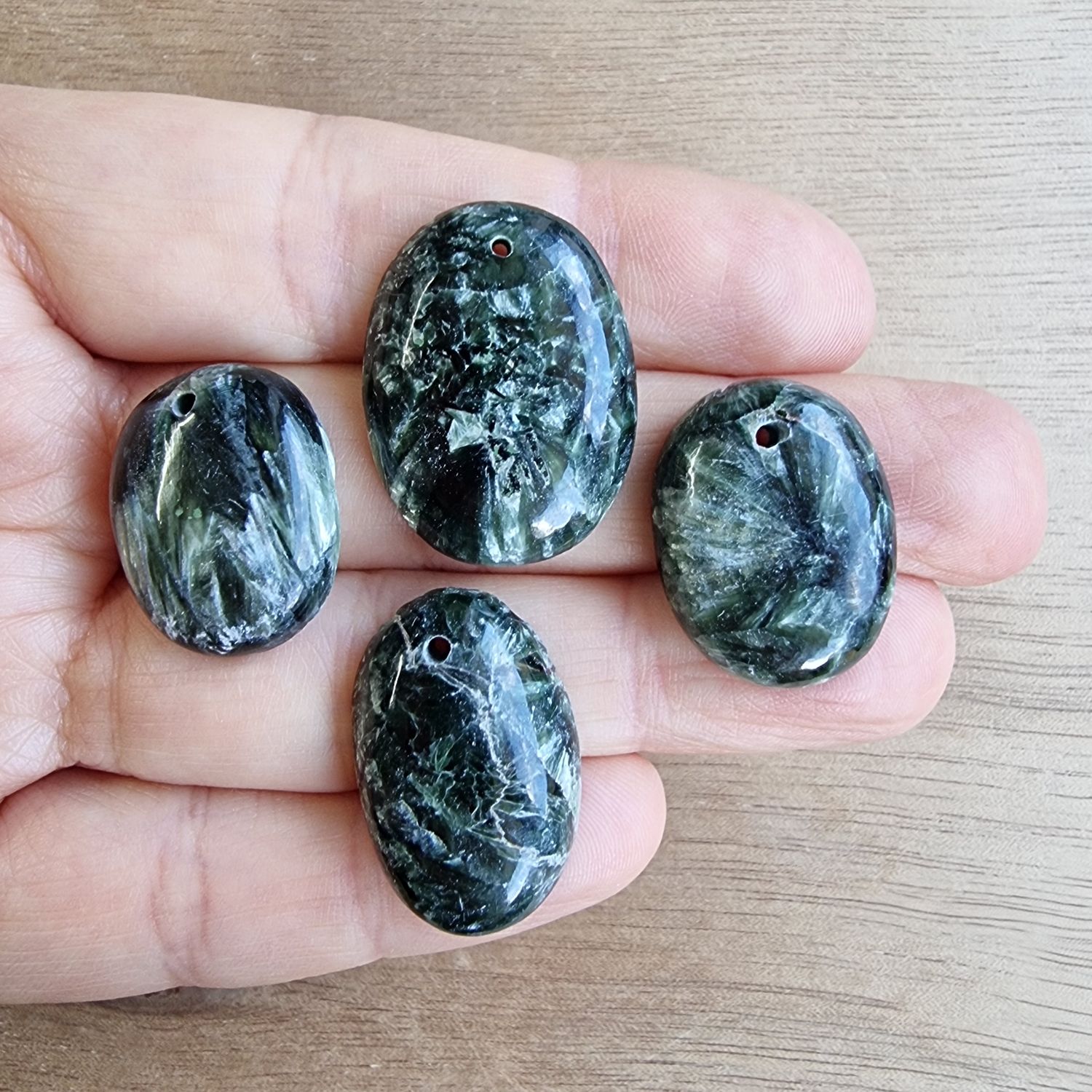 Seraphinite Drilled Cabochon Lot / Pendant Lot for jewelry making or diy craft projects 18.7gr
