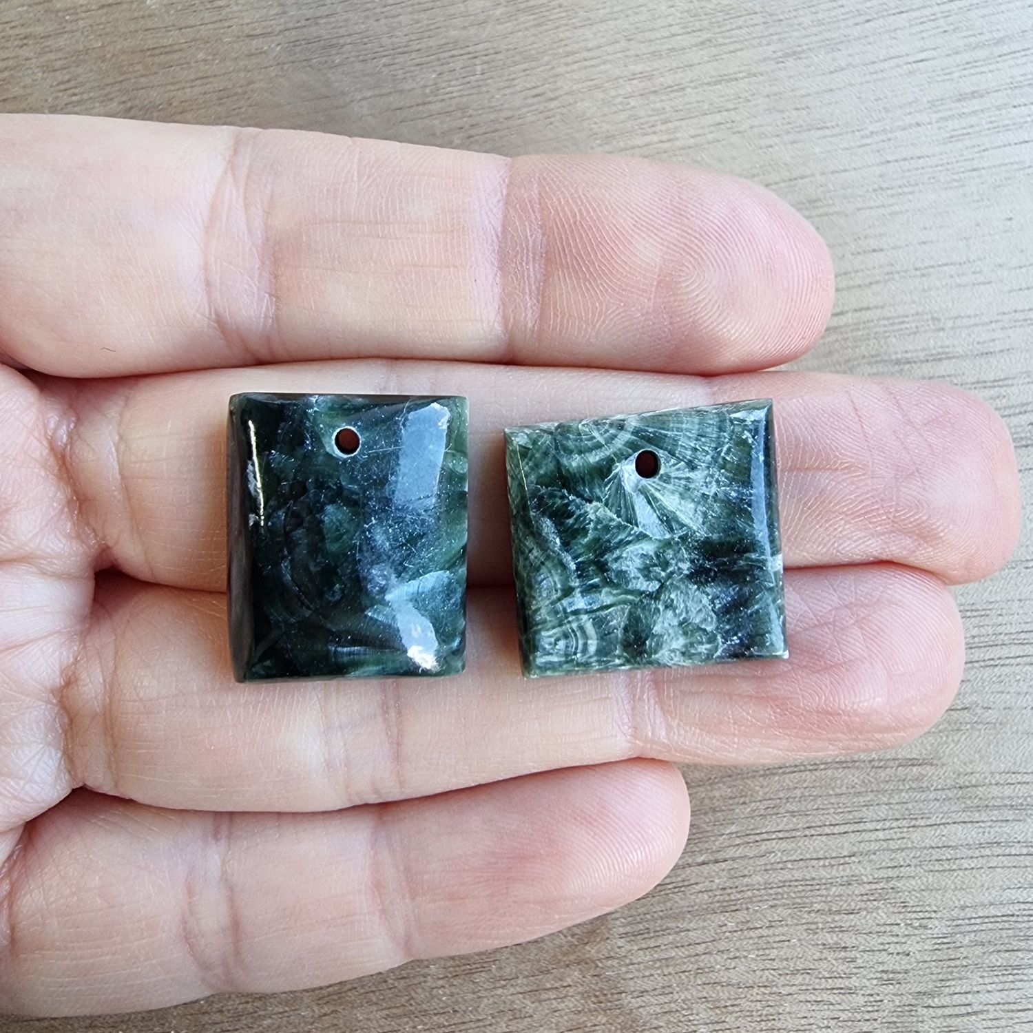 Seraphinite Drilled Cabochon Lot / Pendant Lot for jewelry making or diy craft projects 8.8gr