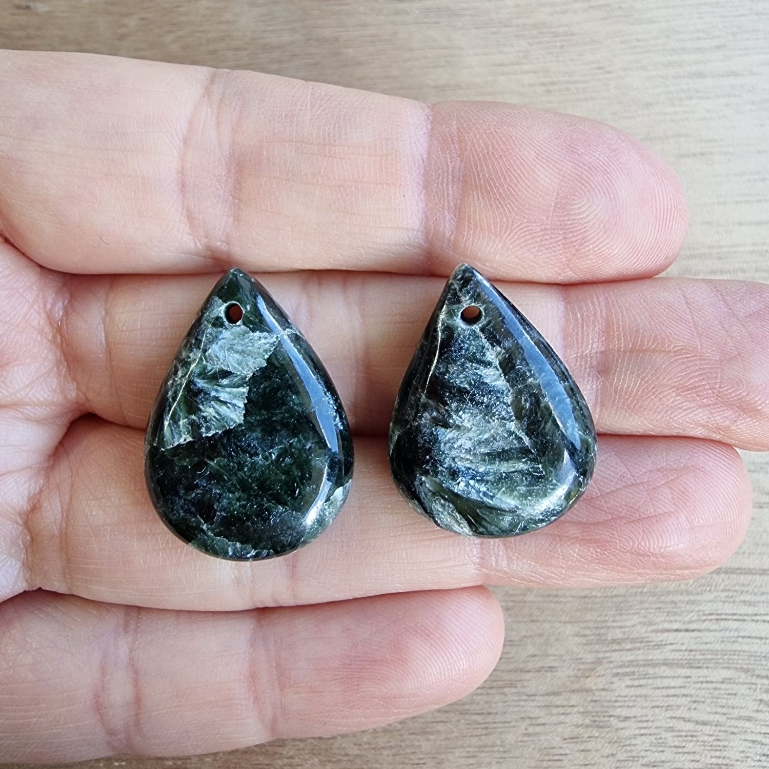 Seraphinite Drilled Cabochon Lot / Pendant Lot for jewelry making or diy craft projects 9.3gr