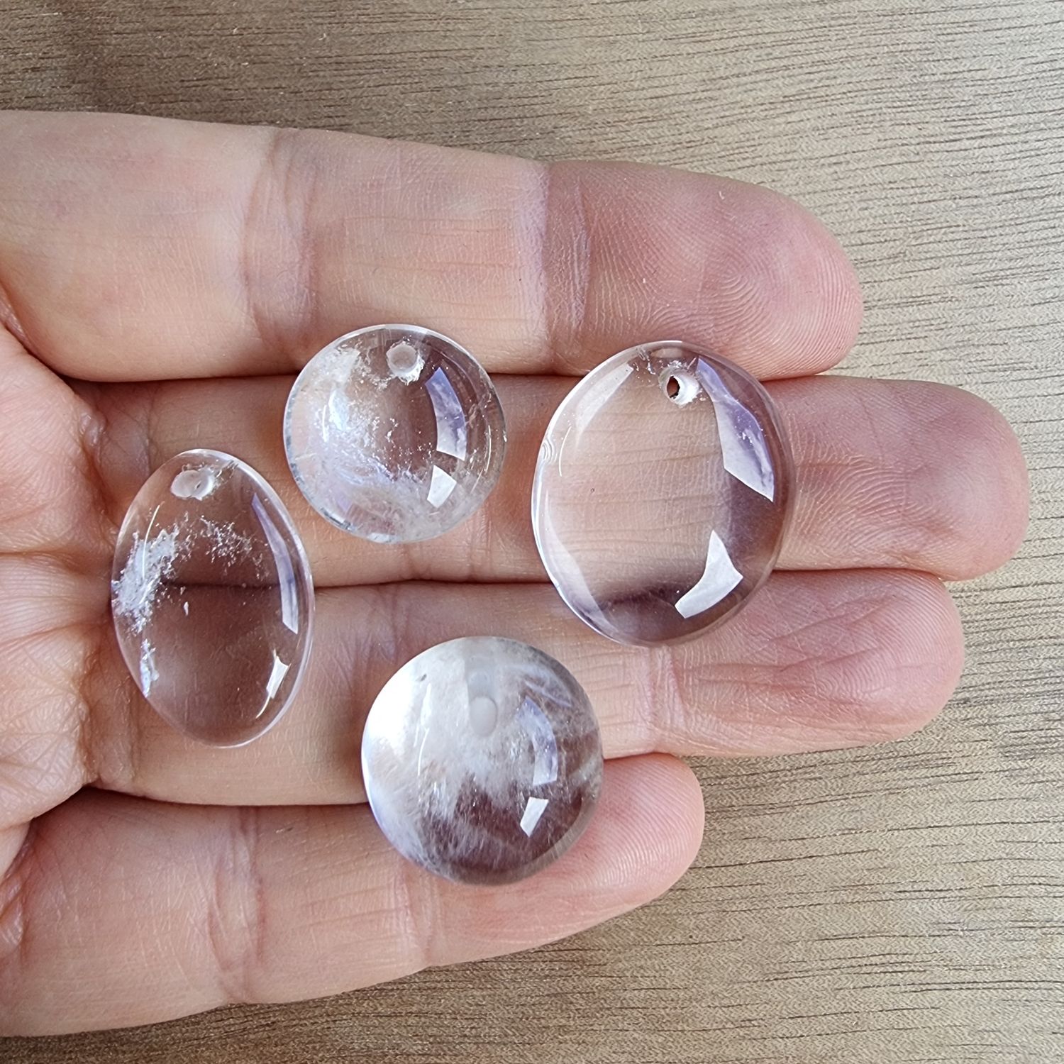 Clear Quartz Drilled Cabochon Lot / Pendant Lot for jewelry making or diy craft projects 16.6gr