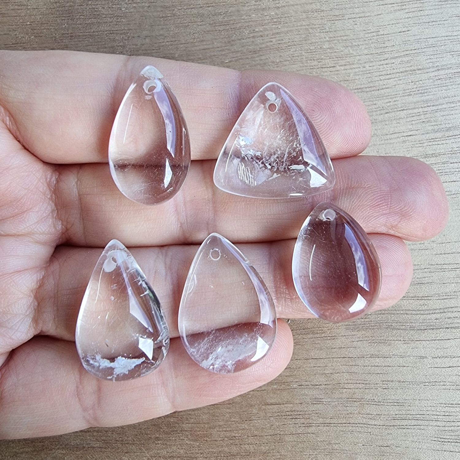 Clear Quartz Drilled Cabochon Lot / Pendant Lot for jewelry making or diy craft projects 19.1gr