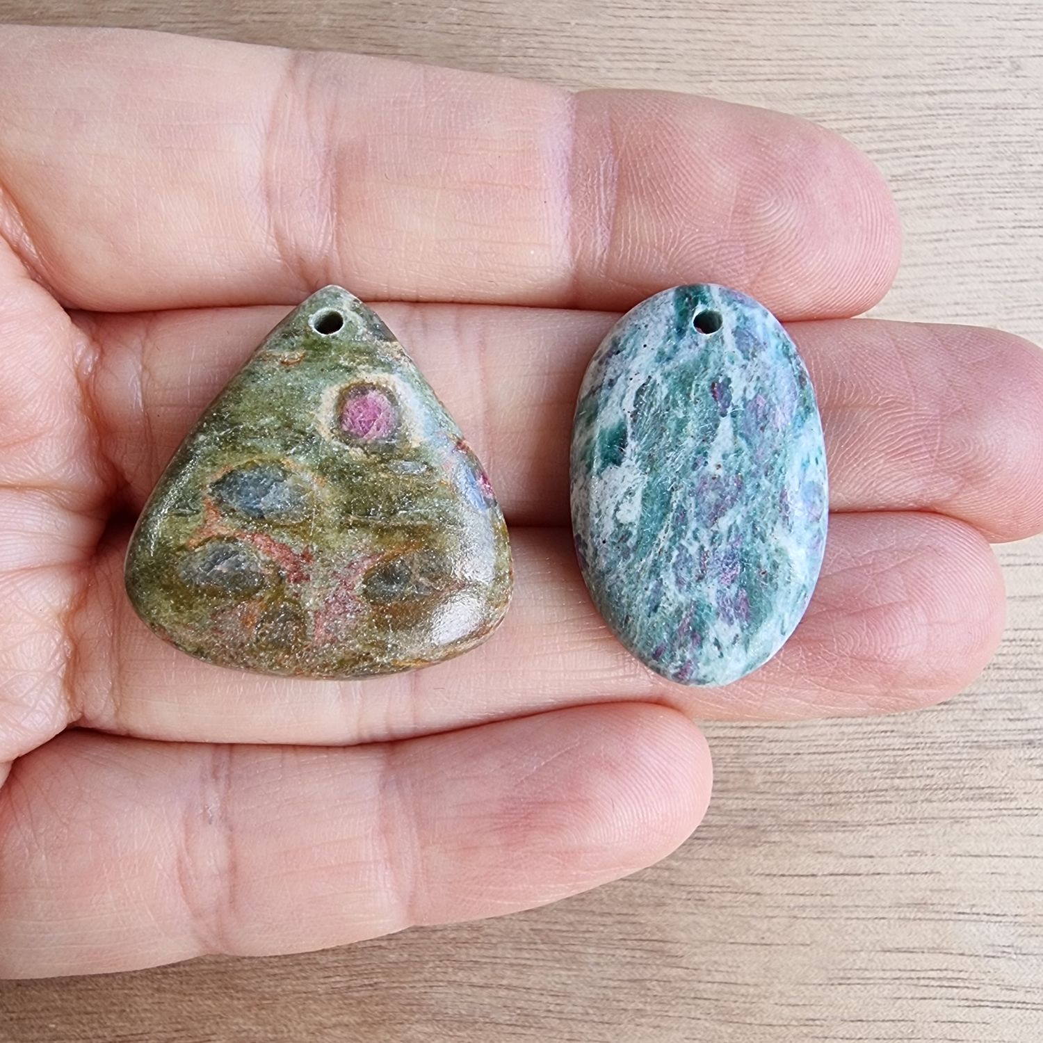 Ruby Fuchsite Drilled Cabochon Lot / Pendant Lot for jewelry making or diy craft projects 13.9gr