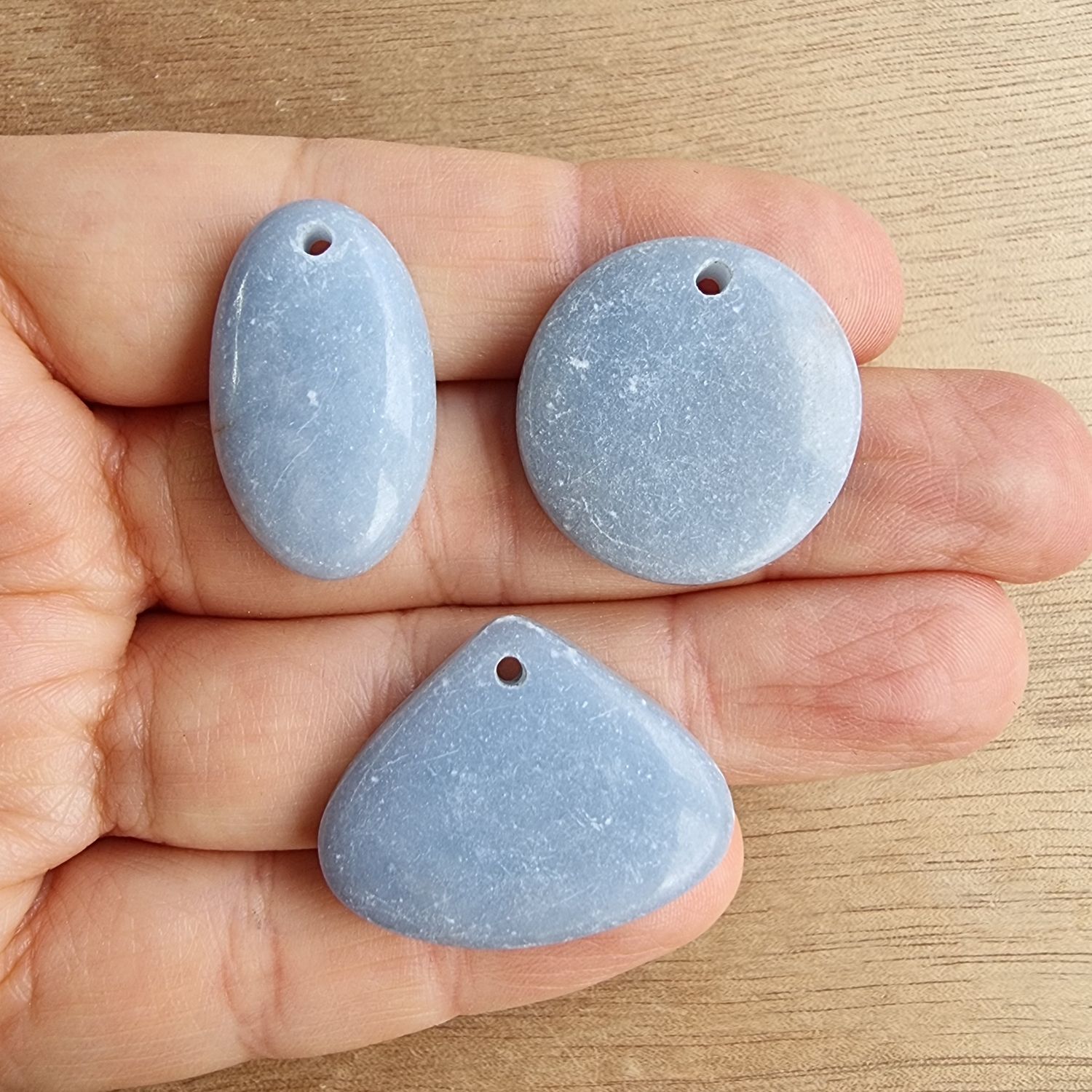 Angelite Drilled Cabochon Lot / Pendant Lot for jewelry making or diy craft projects 19gr