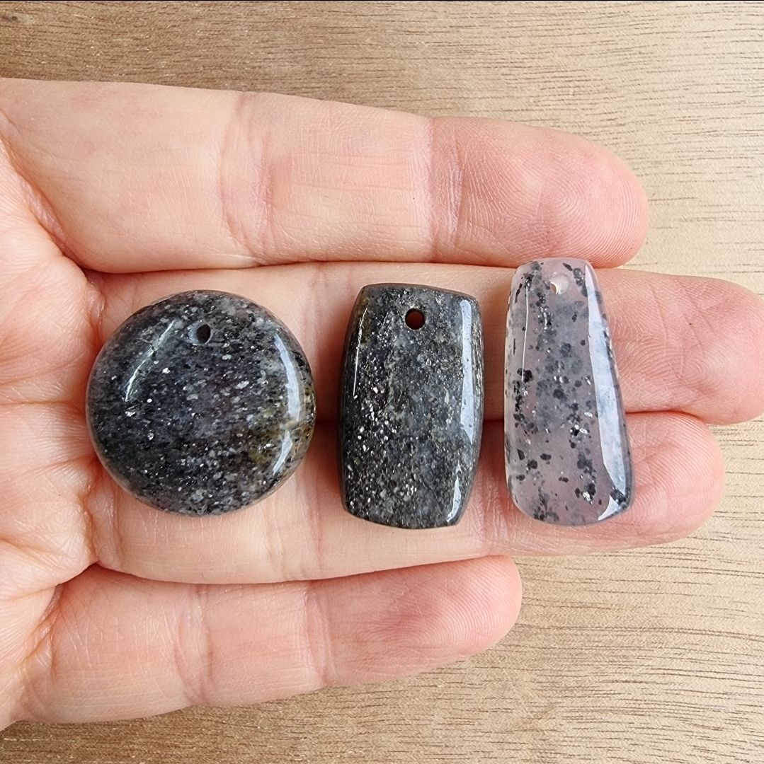 Black Sunstone Drilled Cabochon Lot / Pendant Lot for jewelry making or diy craft projects 15.3gr