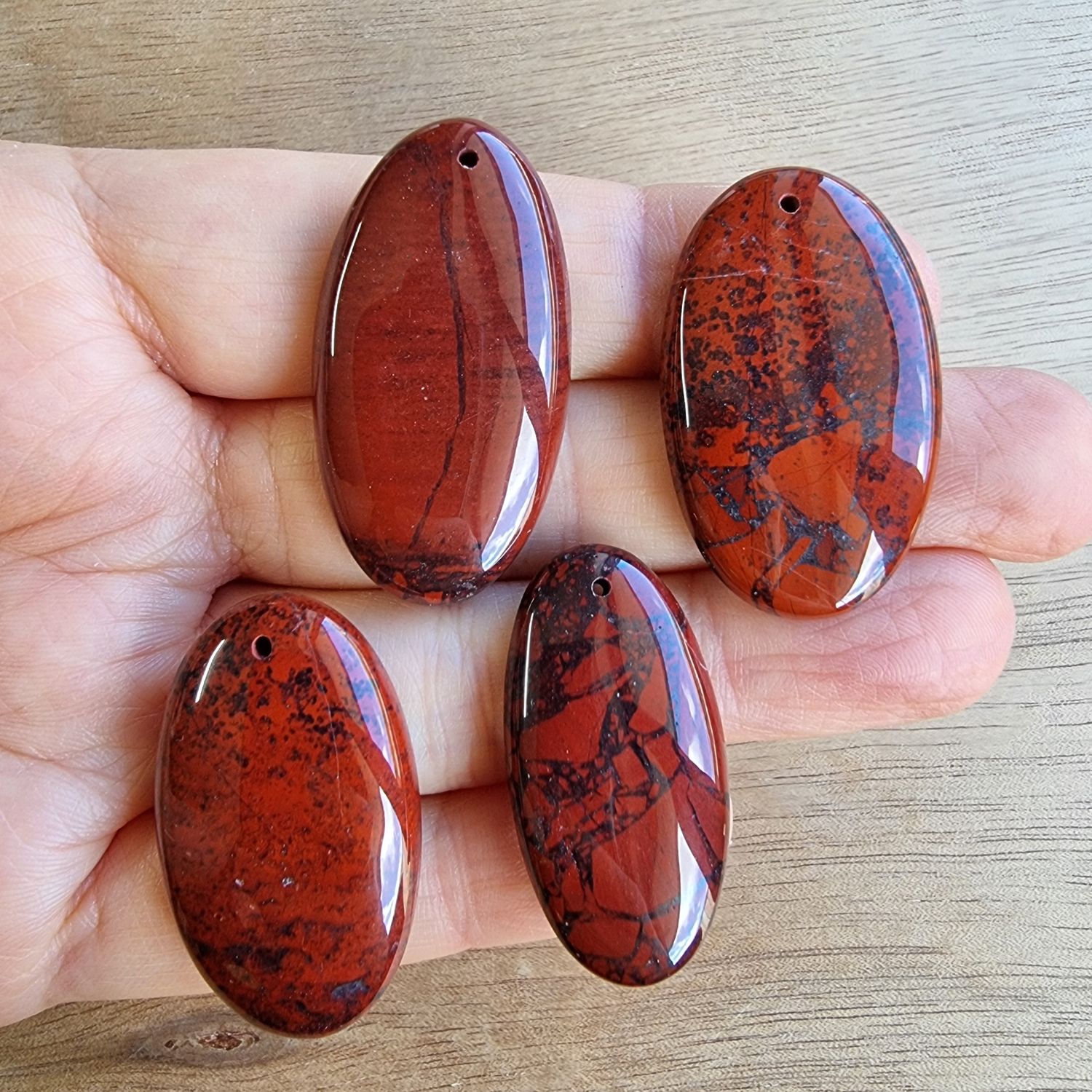 Red Jasper Drilled Cabochon Lot / Pendant Lot for jewelry making or diy craft projects 33.8gr