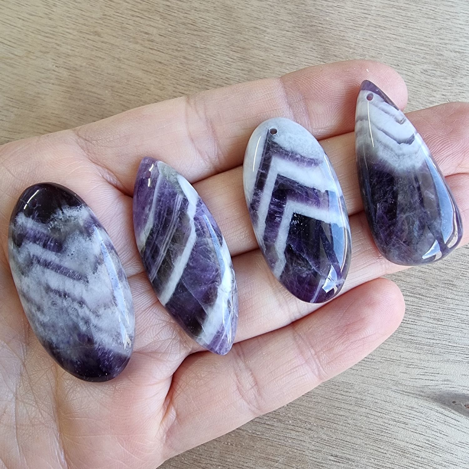Chevron Amethyst Drilled Cabochon Lot / Pendant Lot for jewelry making or diy craft projects 38.7gr