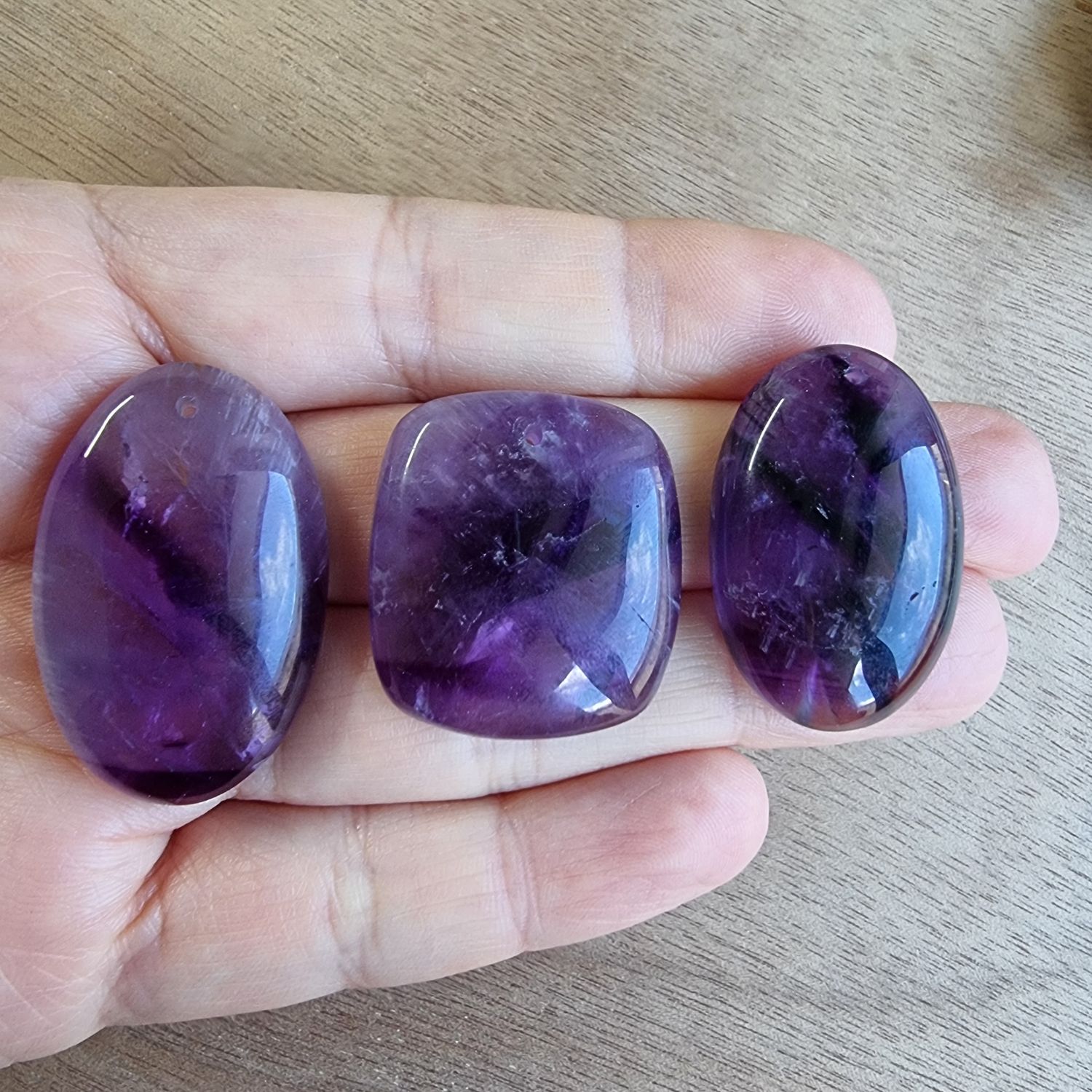 Trapiche Amethyst Drilled Cabochon Lot / Pendant Lot for jewelry making or diy craft projects 35.9gr