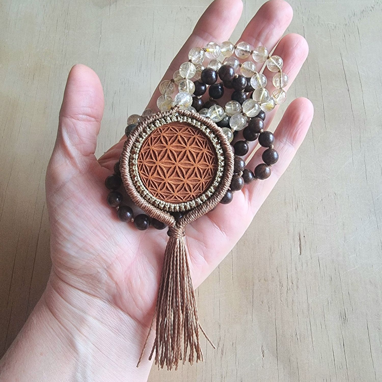 Solar Plexus Intention Beaded Necklace with Golden Rutilated Quartz &amp; Pyrite