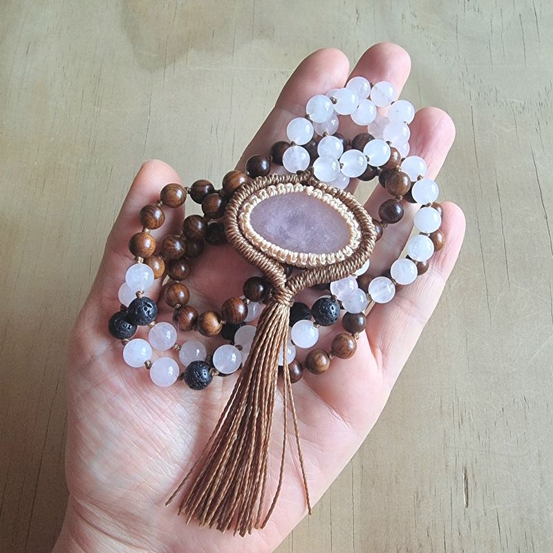Self Love Rose Quartz &amp; Lave Stone Intention Beaded Necklace 
