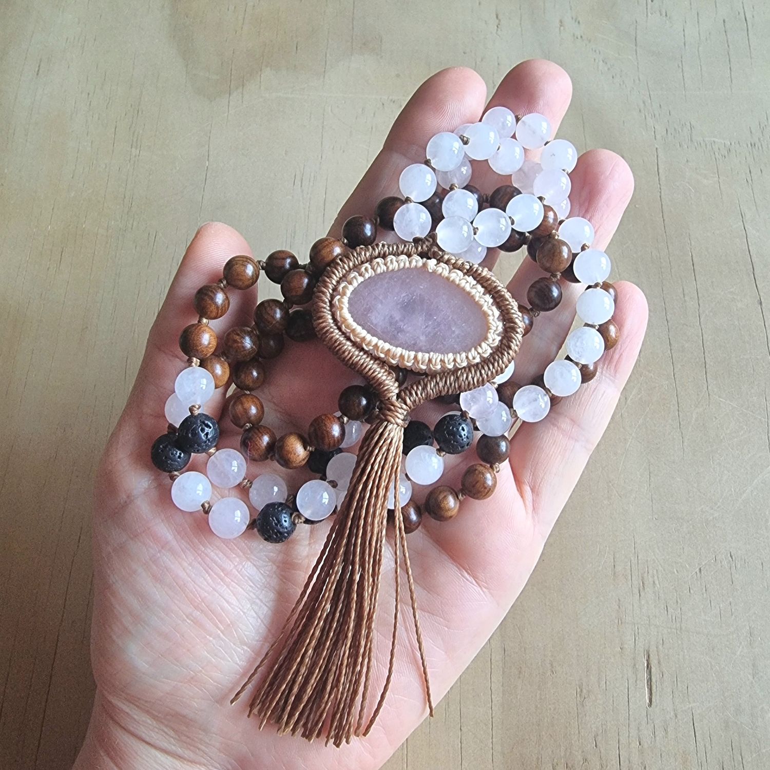 Self Love Rose Quartz &amp; Lave Stone Intention Beaded Necklace 