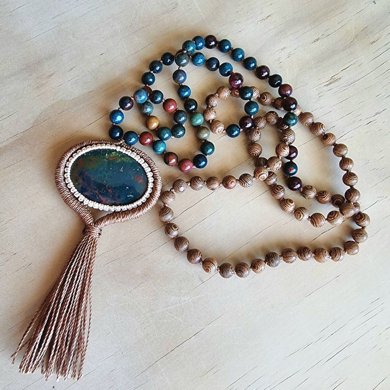 Self Empowerment Bloodstone &amp; Garnet Intention Beaded Necklace 