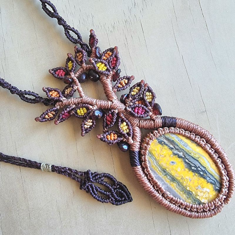 Tree of Life with Bumblebee Jasper Pendant &amp; Garnet beads