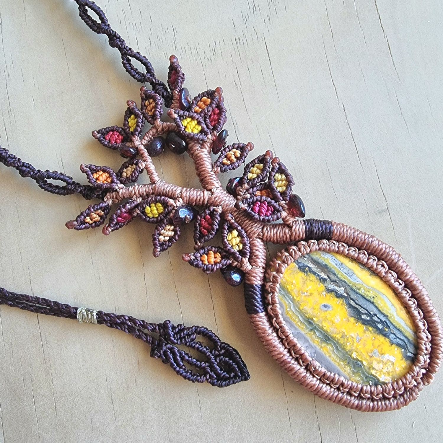 Tree of Life with Bumblebee Jasper Pendant &amp; Garnet beads