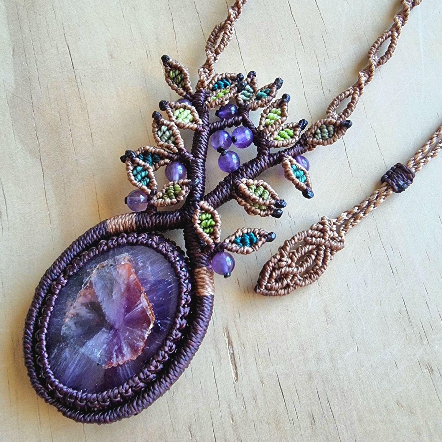 Tree of Life Necklace with Trapiche Amethyst Pendant &amp; Amethyst Beads