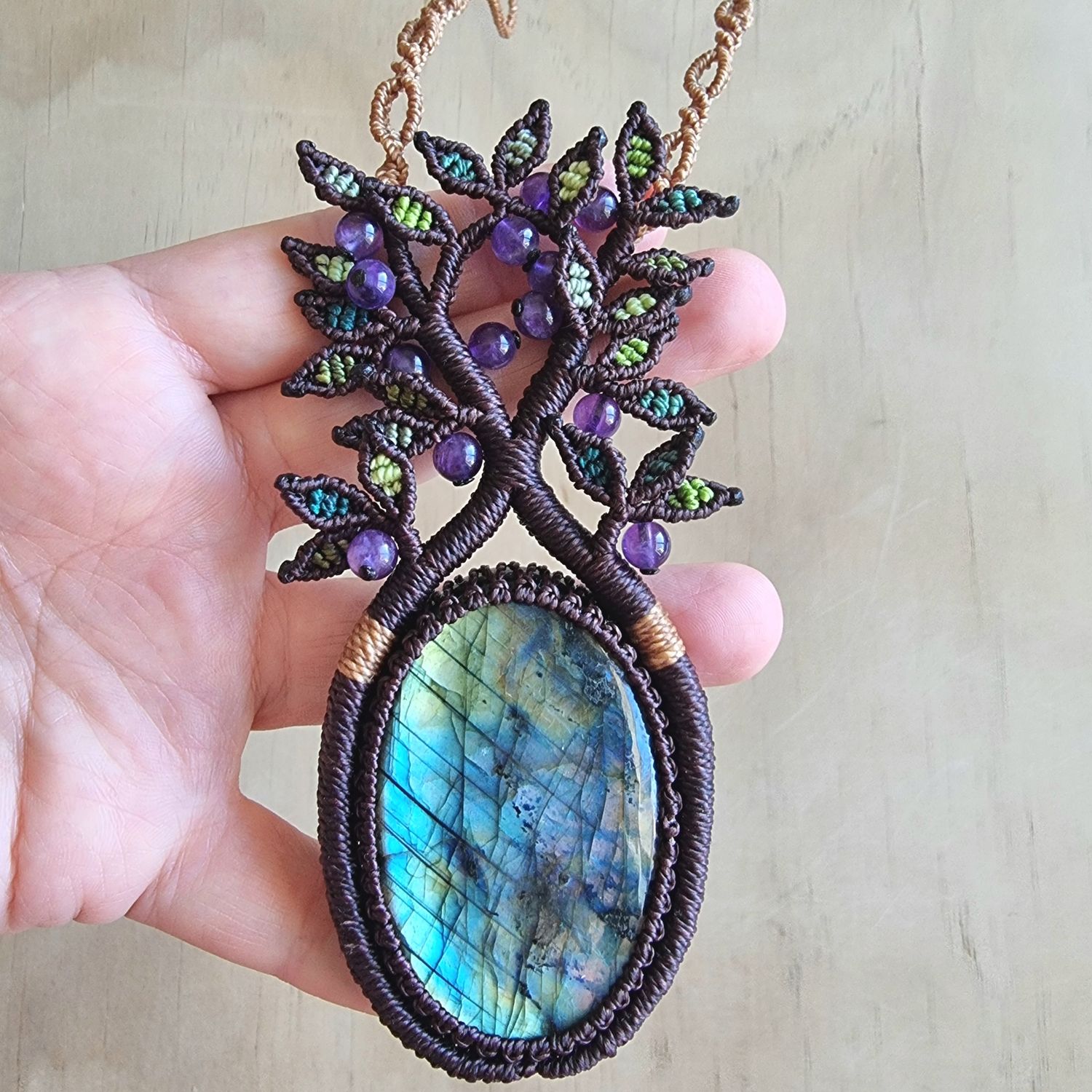 Tree of Life Necklace with Labradorite Pendant &amp; Amethyst Beads