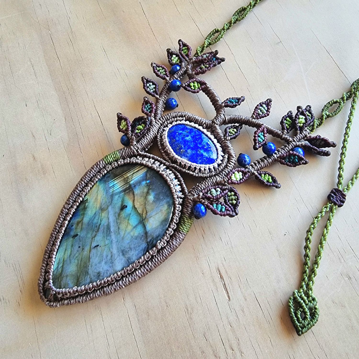 Tree of Life with Labradorite Pendant &amp; Lapis Lazuli beads