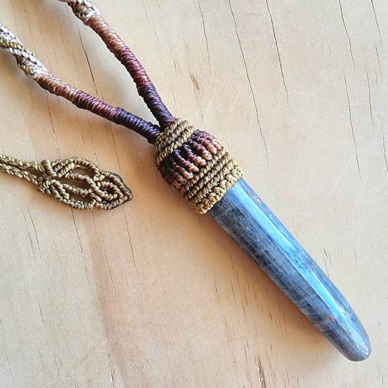 Blue Kyanite Micromacrame Unisex Necklace 