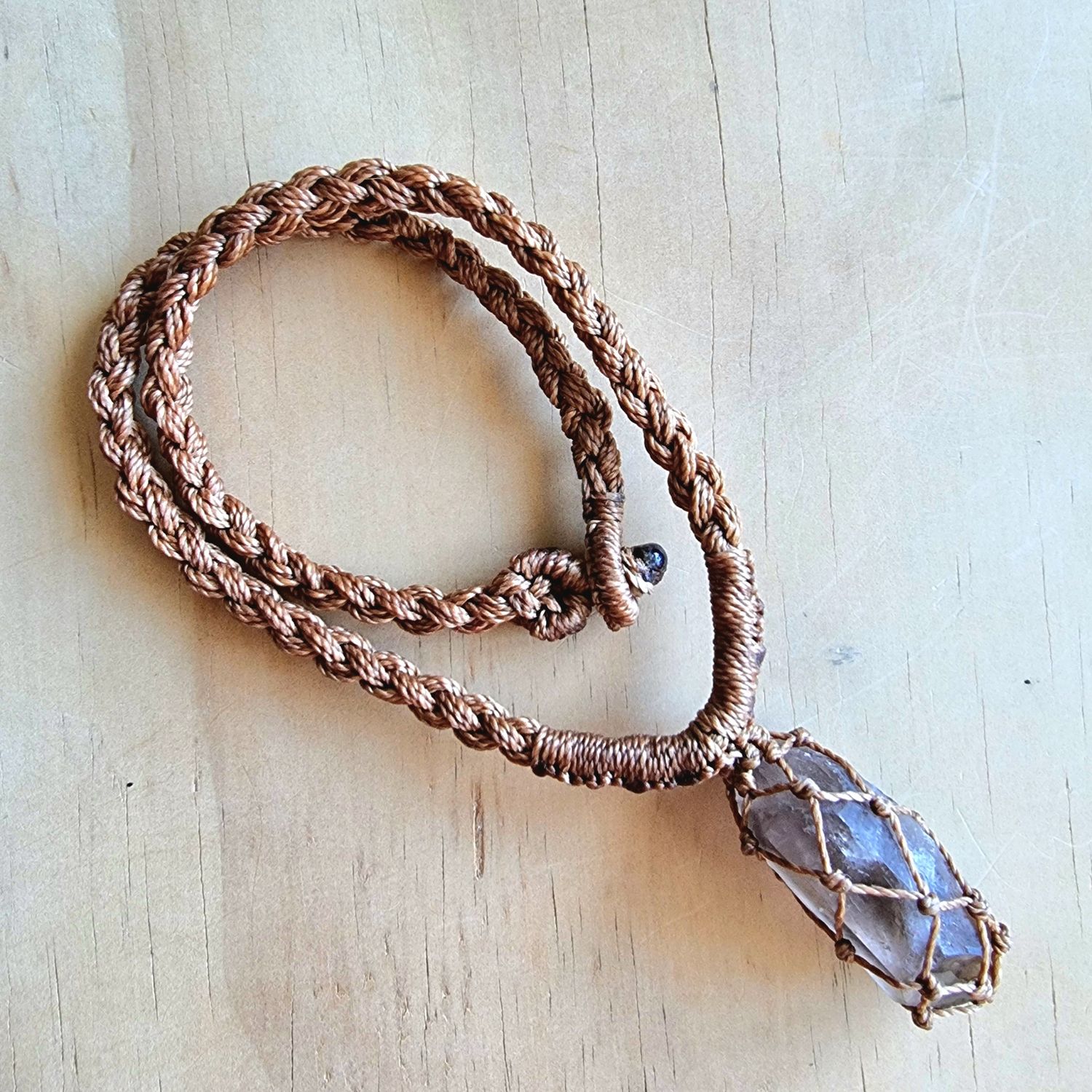 Smokey Quartz (Double Terminated) Micromacrame Unisex Necklace 