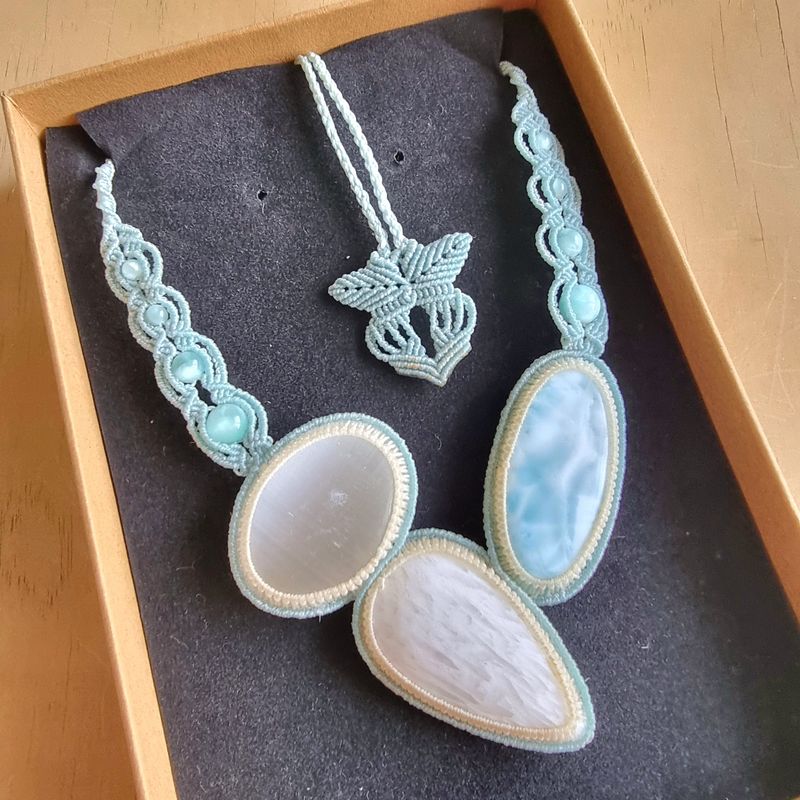 Selenite, Scolecite, Larimar with Hemimorphite Intuitive Wearable Art