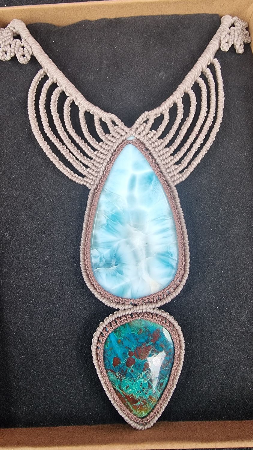 Larimar &amp; Shattuckite Talisman Micromacrame Necklace