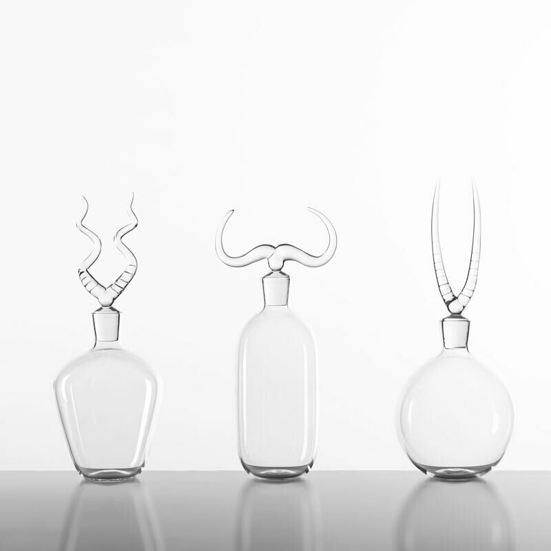 Hand Blown Glass Bottles 'Africa Trophy Bottles Set'