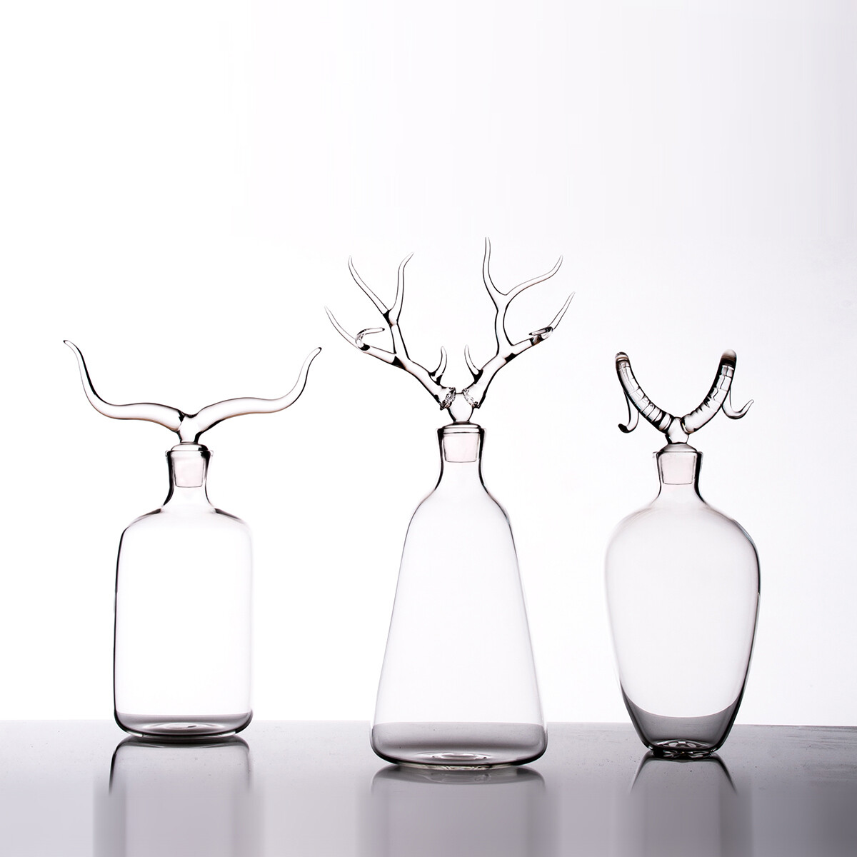 Hand Blown Glass Bottles 'Trophy Bottles Set'