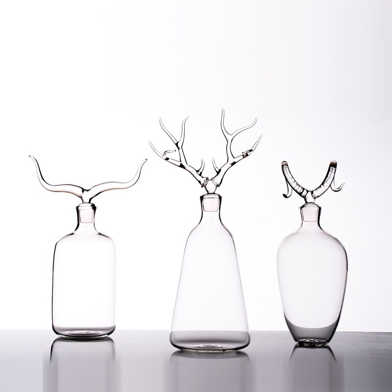 Hand Blown Glass Bottles 'Trophy Bottles Set'