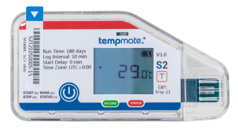 Tempmate-S2 T kertakäyttöinen PDF lämpötila dataloggeri