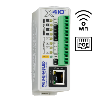 ControlByWeb X-410: rele, DI ja 1-Wire anturi ohjain, optiona PoE ja WLAN