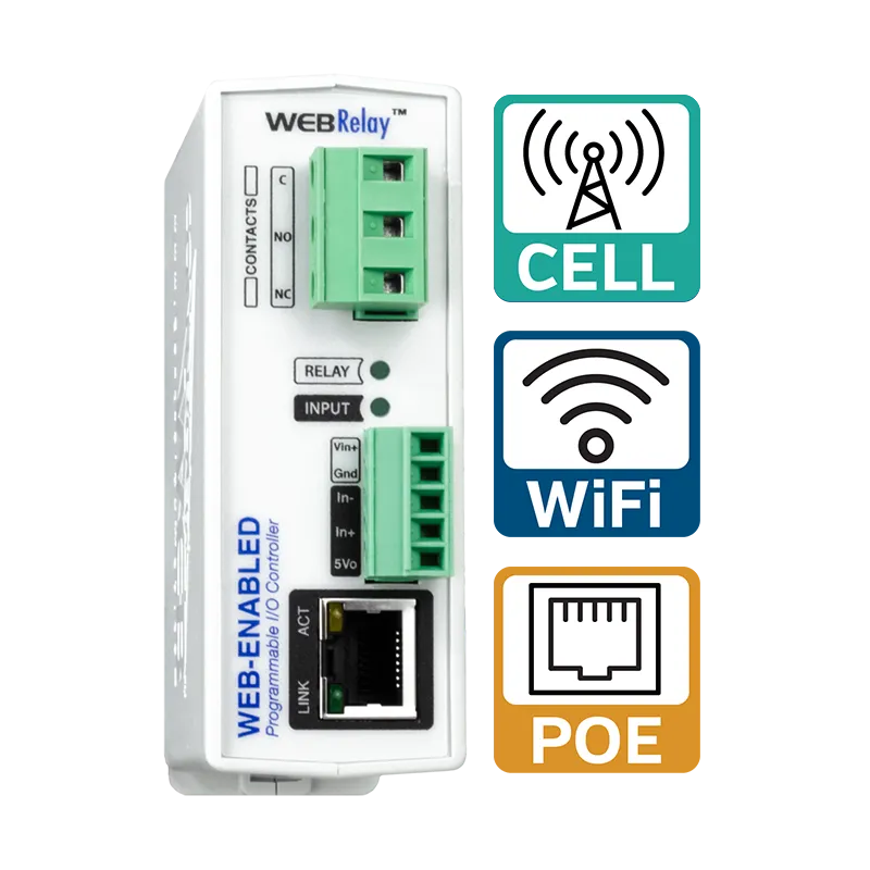 ControlByWeb WebRelay: rele ja DI ohjain, optiona PoE tai WLAN