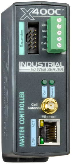 ControlByWeb X-400C: Ohjelmoitava I/O kontrolleri (PLC);  LAN, WLAN ja 4G LTE-M