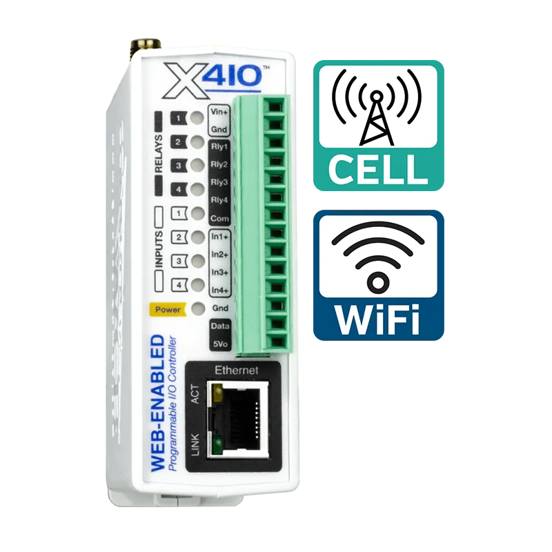 ControlByWeb X-410C: rele, DI ja 1-Wire anturi ohjain; LAN, WLAN ja 4G LTE-M