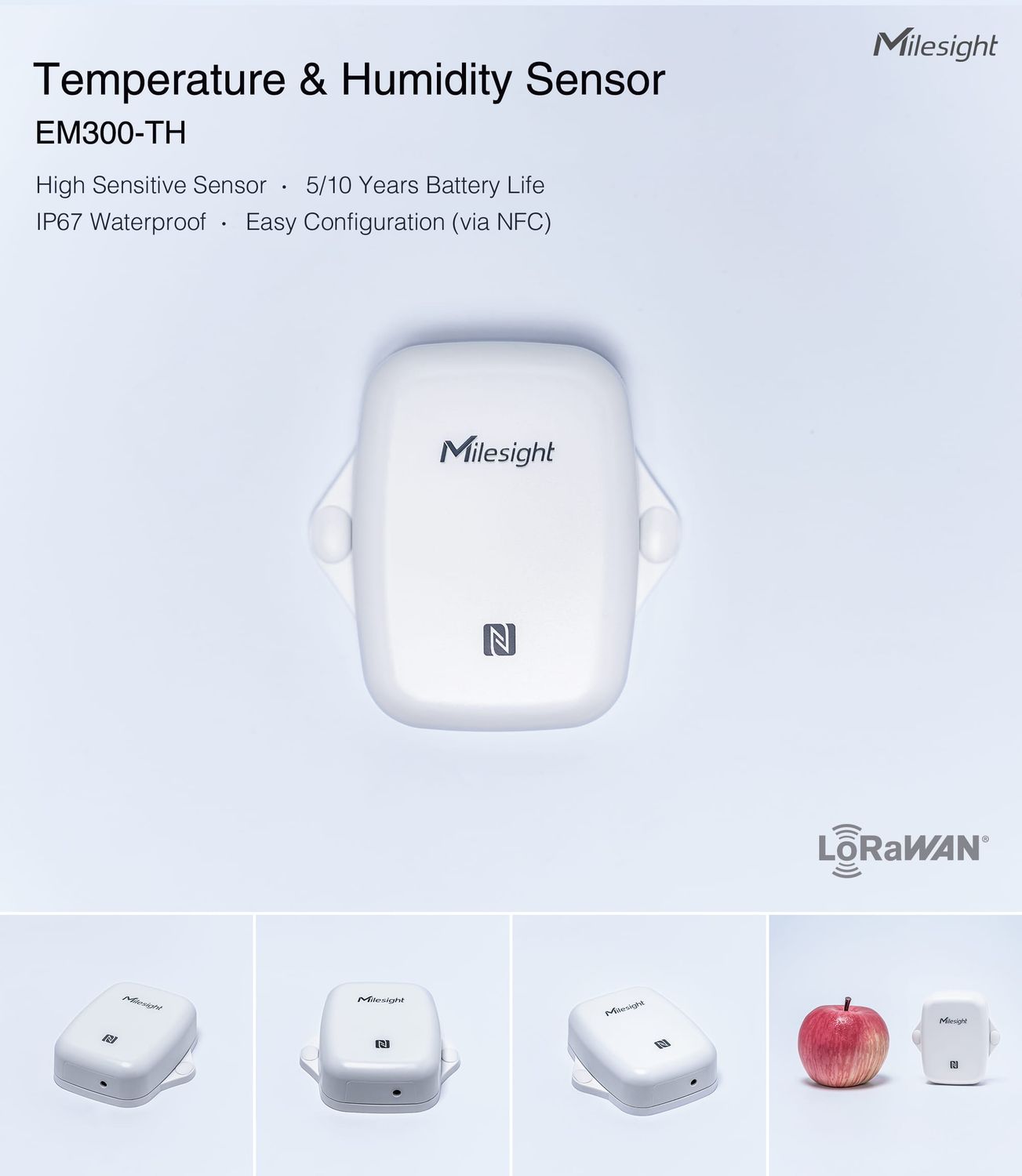 Milesight EM300-TH lämpötila- ja kosteusanturi, LoRaWAN verkkoon