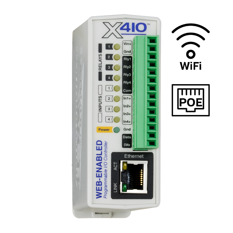 ControlByWeb X-410: rele, DI ja 1-Wire anturi ohjain, PoE versio