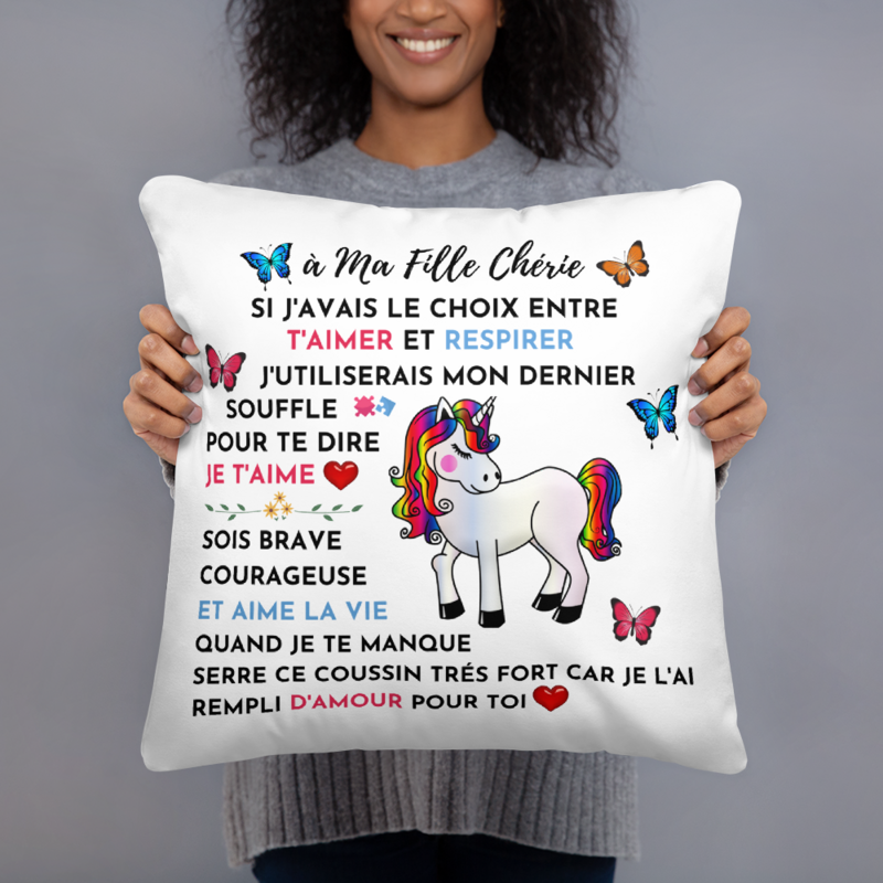 Coussin licorne &#39;à ma fille&quot; cadeau personnalisé magnifique pour sa fille