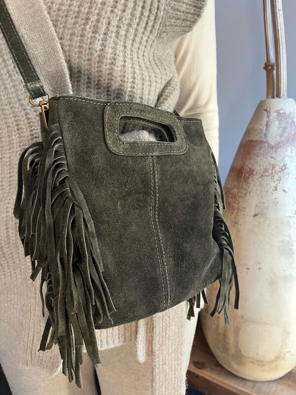Suede fringe bag green