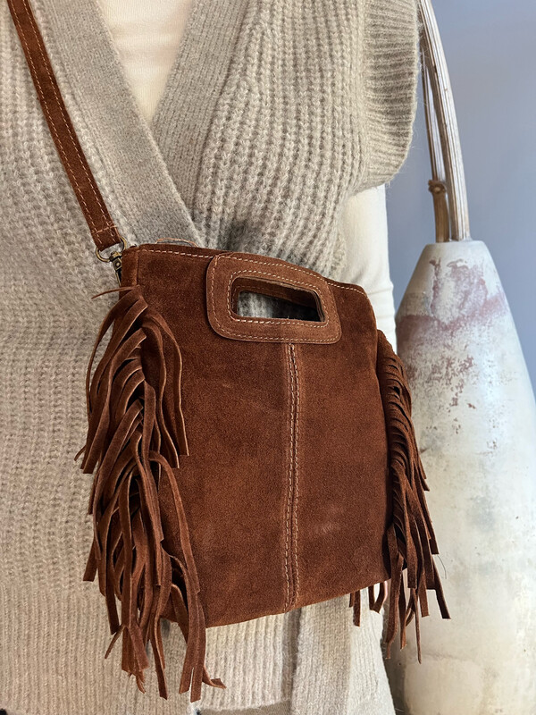 Suede fringe bag brown