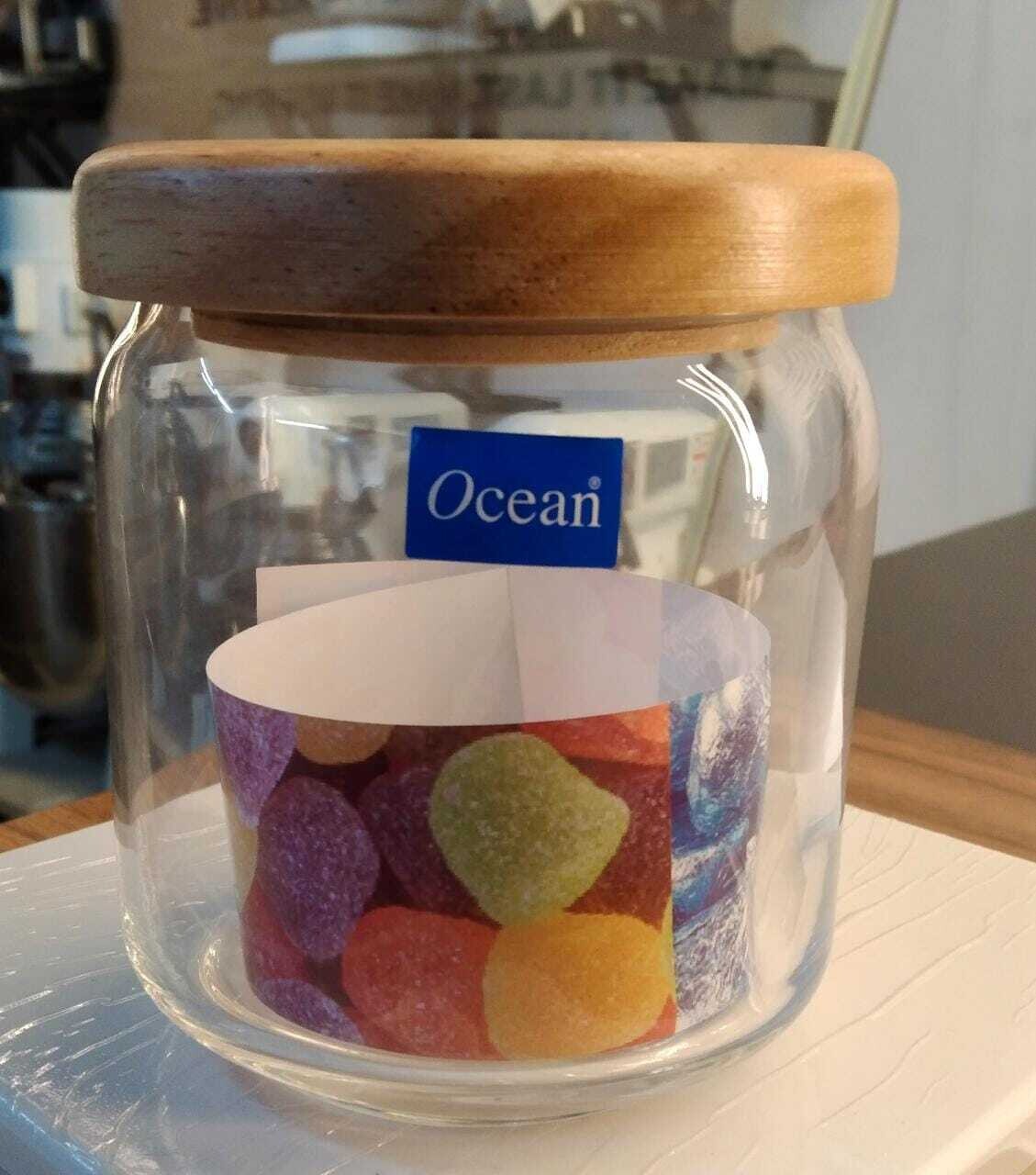 OCEAN POP JAR WITH WOOD COVER 500ML B02517(W)