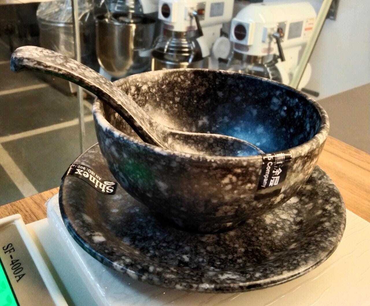 BLACK MARBLE SOUP SET HEAVY