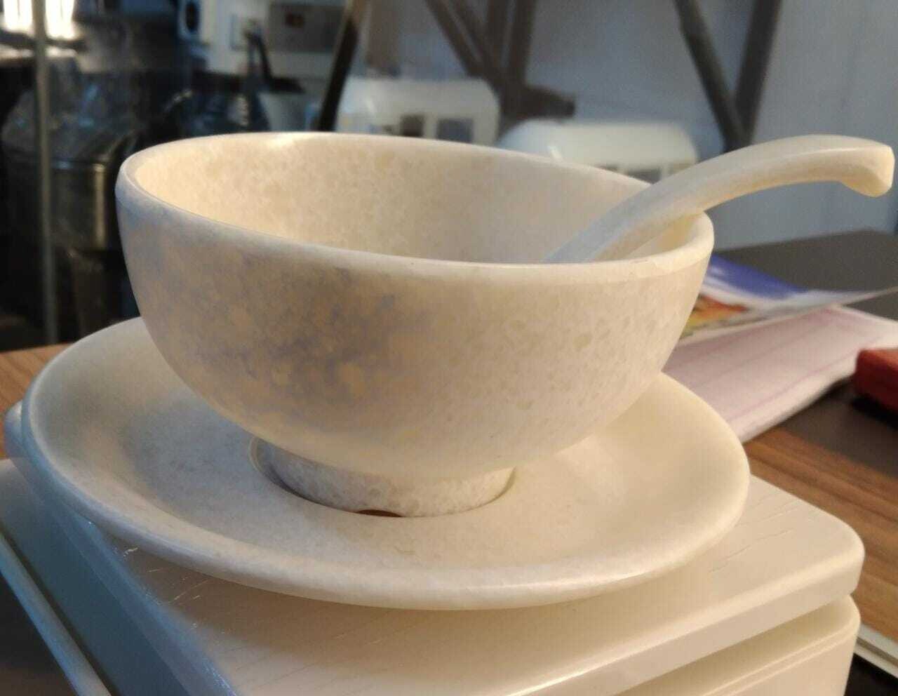 WHITE MARBLE SOUP SET HEAVY
