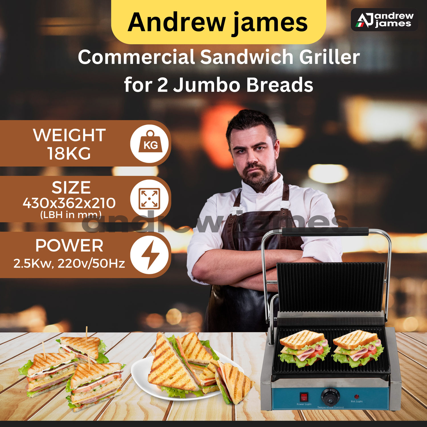 andrew james Commercial Griller  2 Jumbo bread 